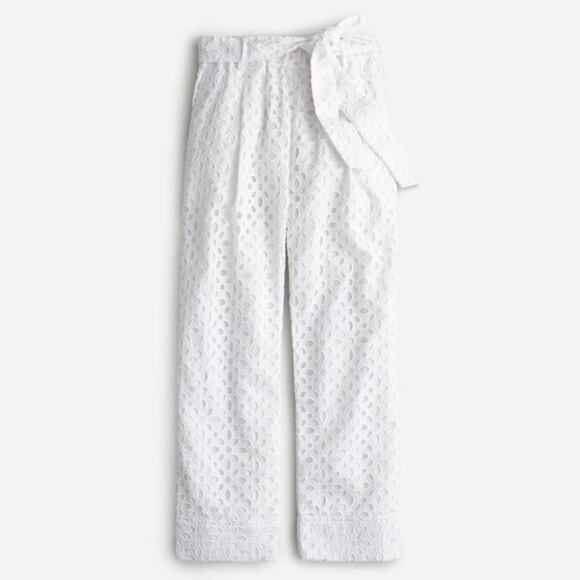 J. CREW Tie Waist Eyelet Wide Leg Pants White {PP12} - Picture 2 of 5